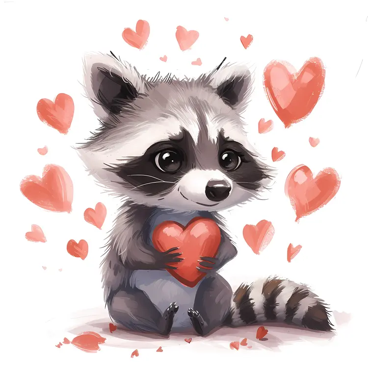Adorable Raccoon Surrounded by Hearts