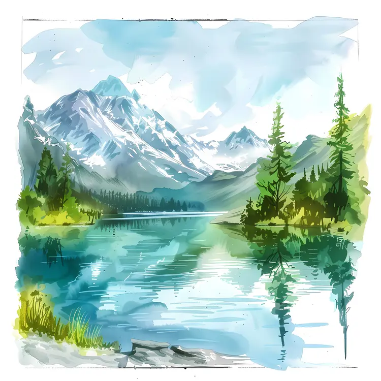 Mountain Landscape with Lake and Trees