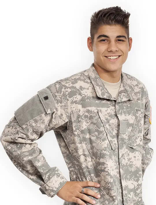 Smiling Soldier in Camouflage Uniform