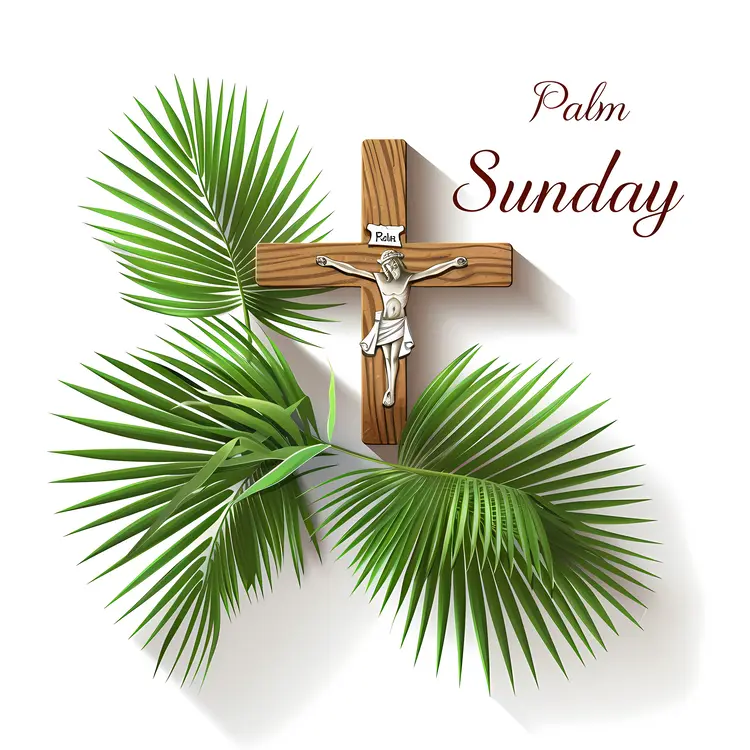 Palm Sunday with Crucifix and Palm Leaves