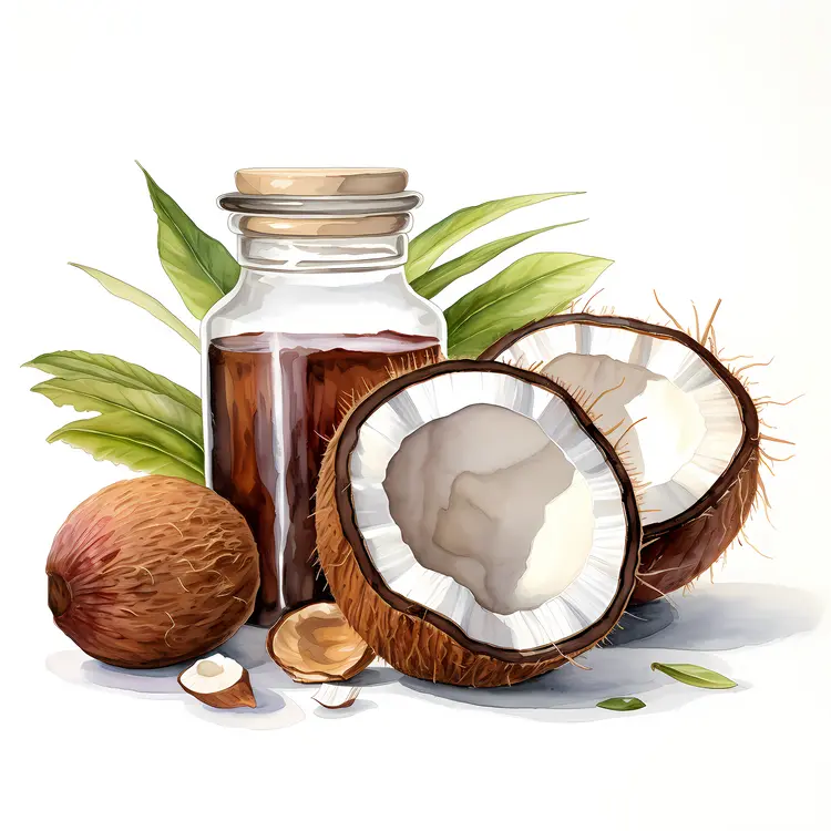 Coconut and Oil with Leaves