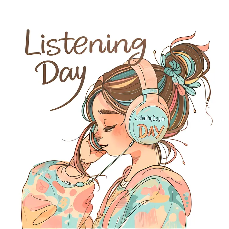 Girl with Headphones for Listening Day