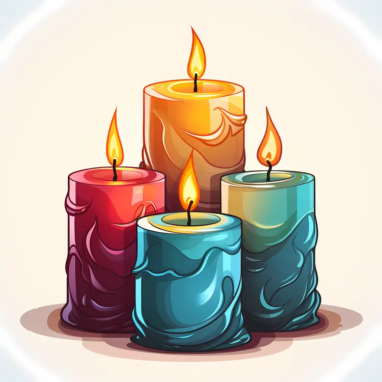 Set of Four Colorful Candles with Flames