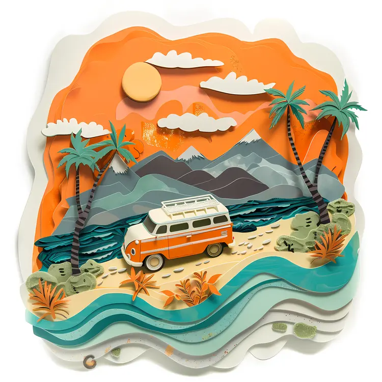 Cartoon Beach Road Trip Adventure