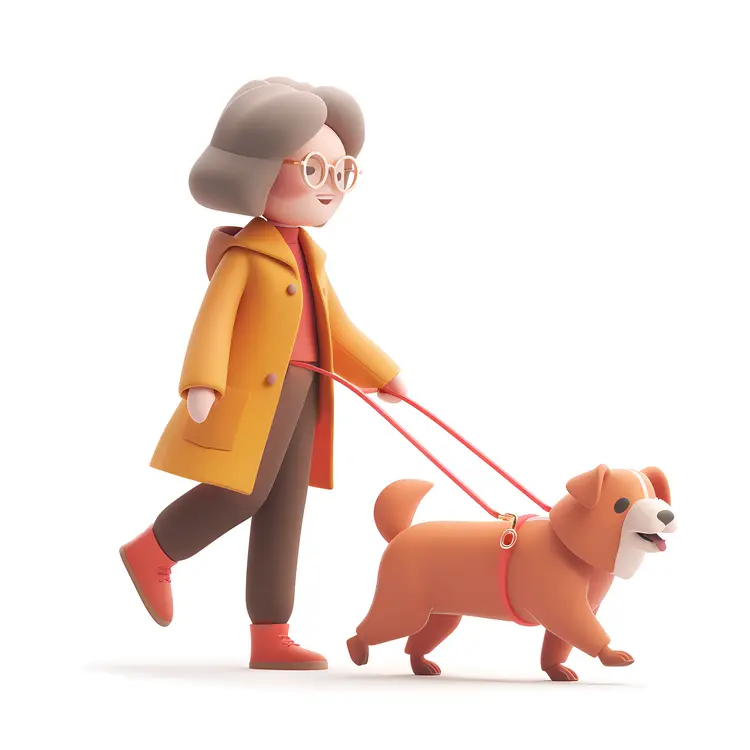 Elderly Woman Walking Dog