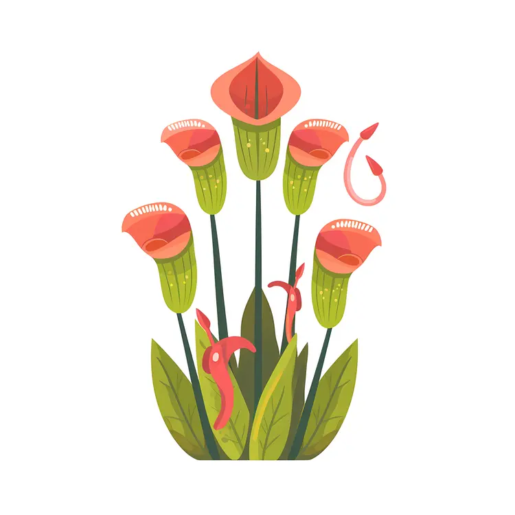Cartoon Plant with Red Flowers