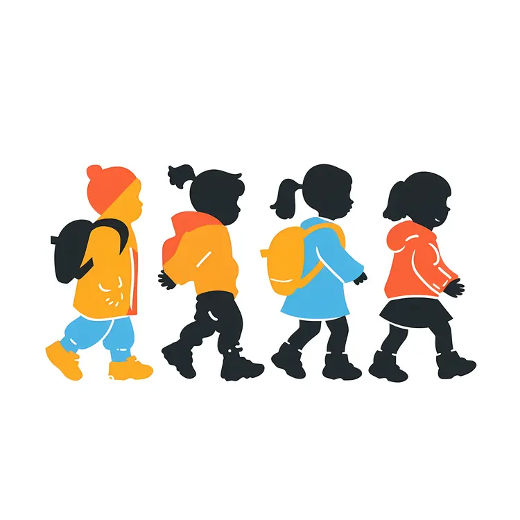 Kids Walking with Backpacks Silhouettes
