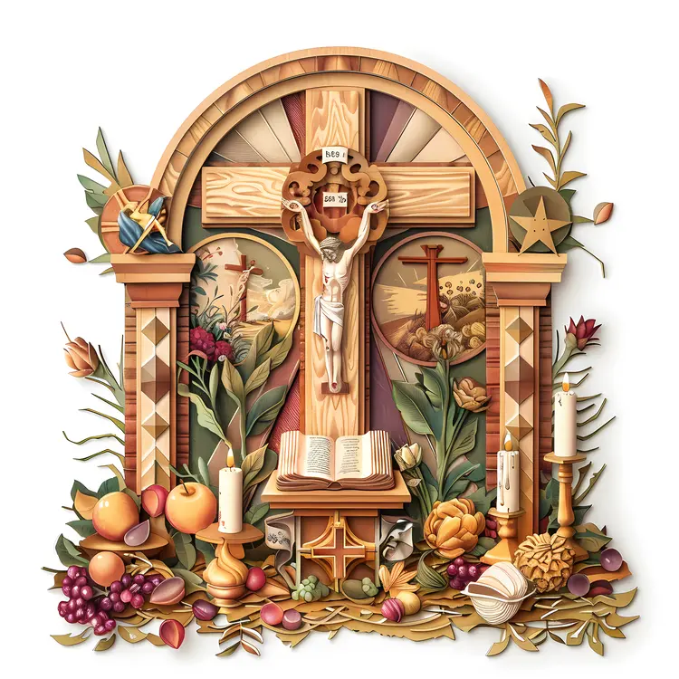 Crucifix with Fruits and Candles
