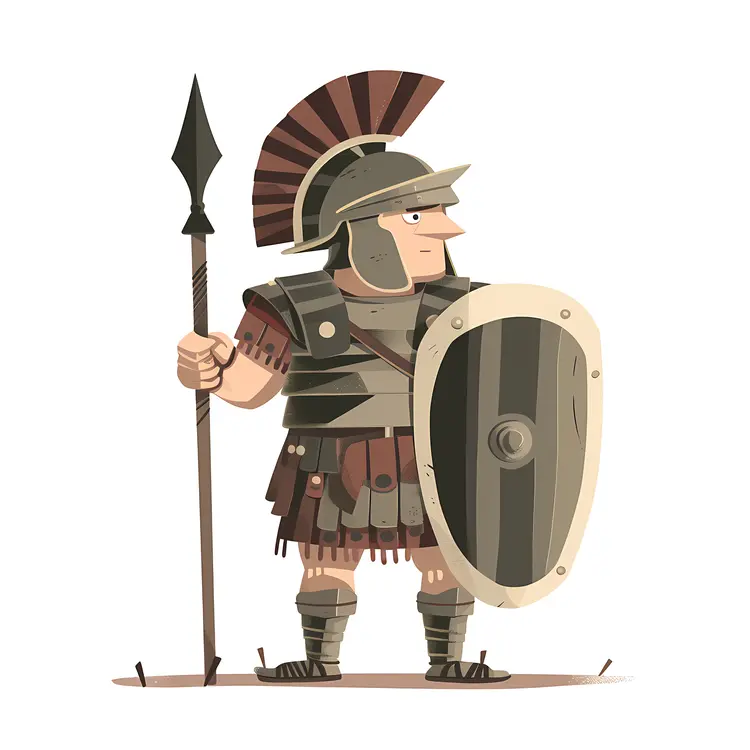 Cartoon Roman Soldier with Spear and Shield