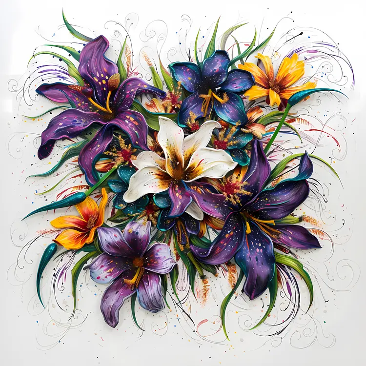 Vibrant Colorful Flowers with Decorative Leaves