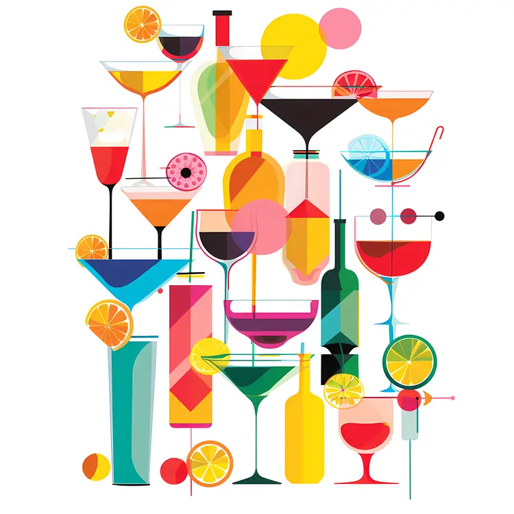 Abstract Colorful Cocktails and Glasses