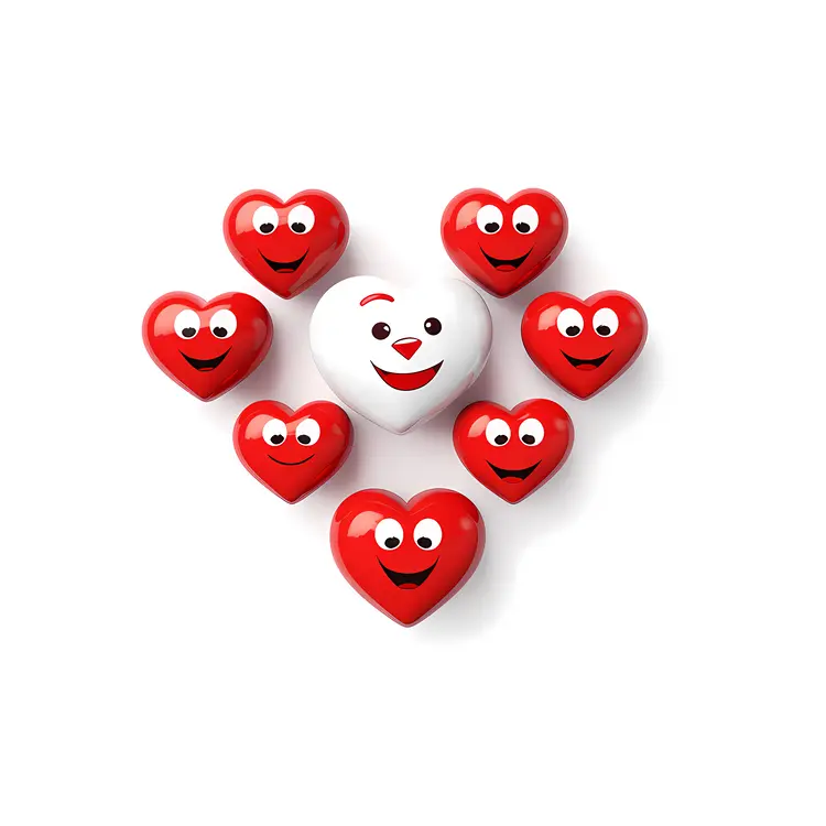 Red and White Hearts with Faces
