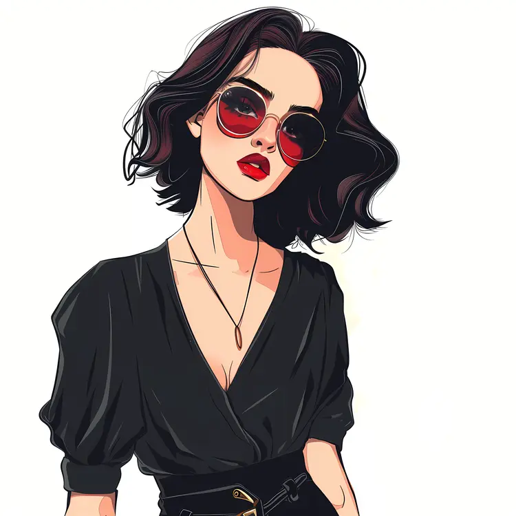 Stylish woman with sunglasses in black dress