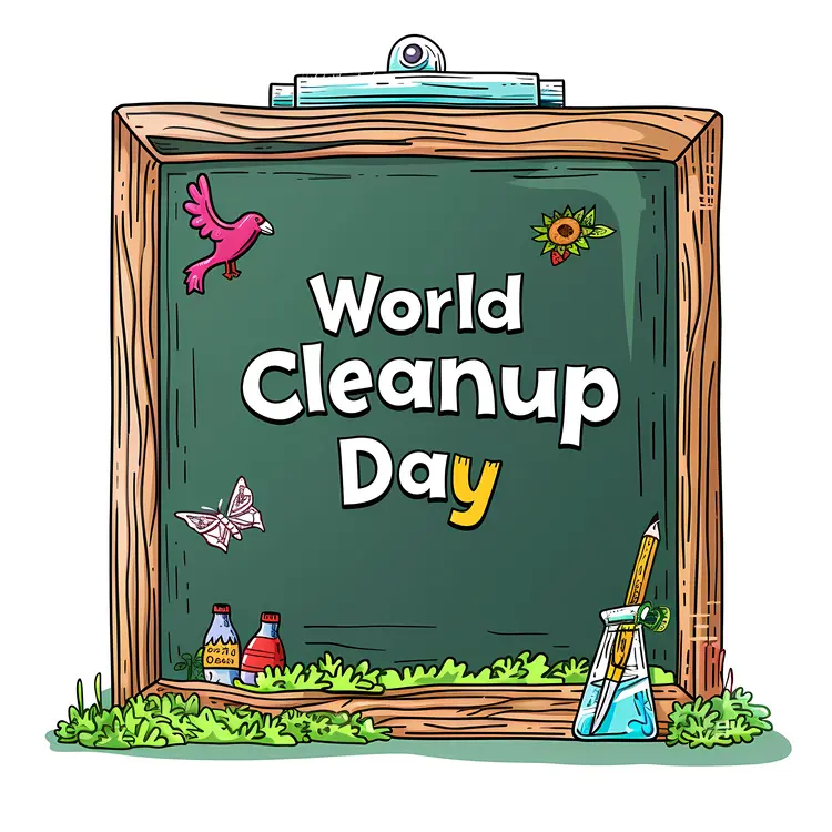 World Cleanup Day Chalkboard with Wooden Frame
