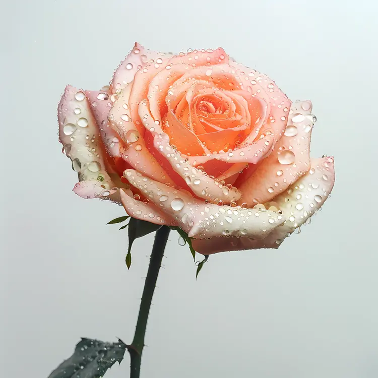 Dew-Covered Peach Rose