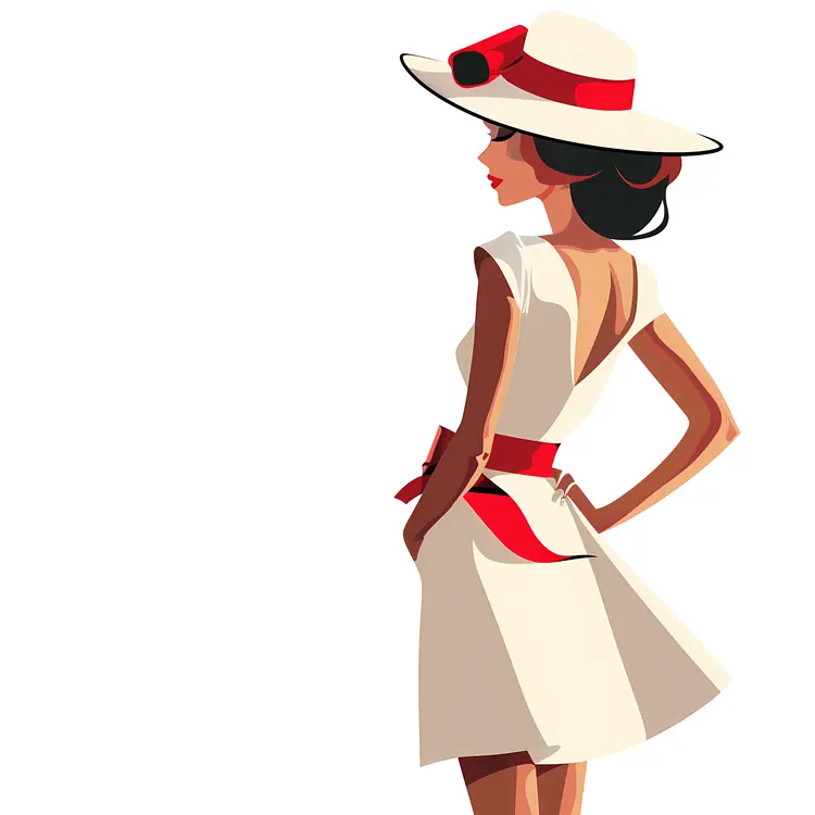 Stylish Woman in Dress with Hat