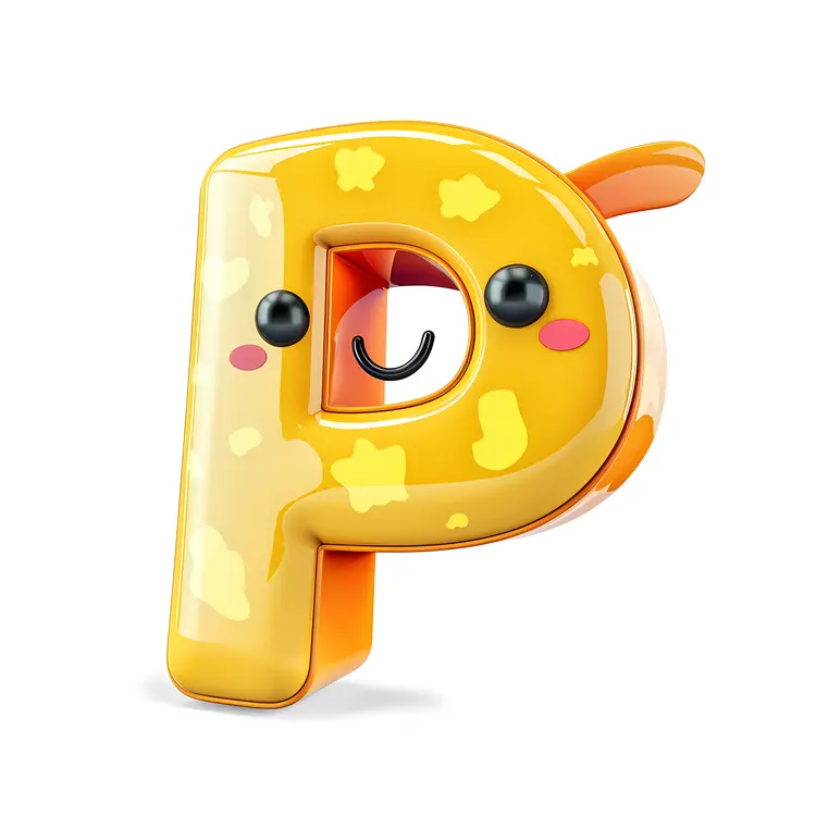 Cute Yellow Letter P with Smile