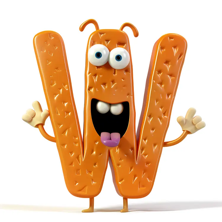 Orange Letter W Cartoon Character with a Smiling Face