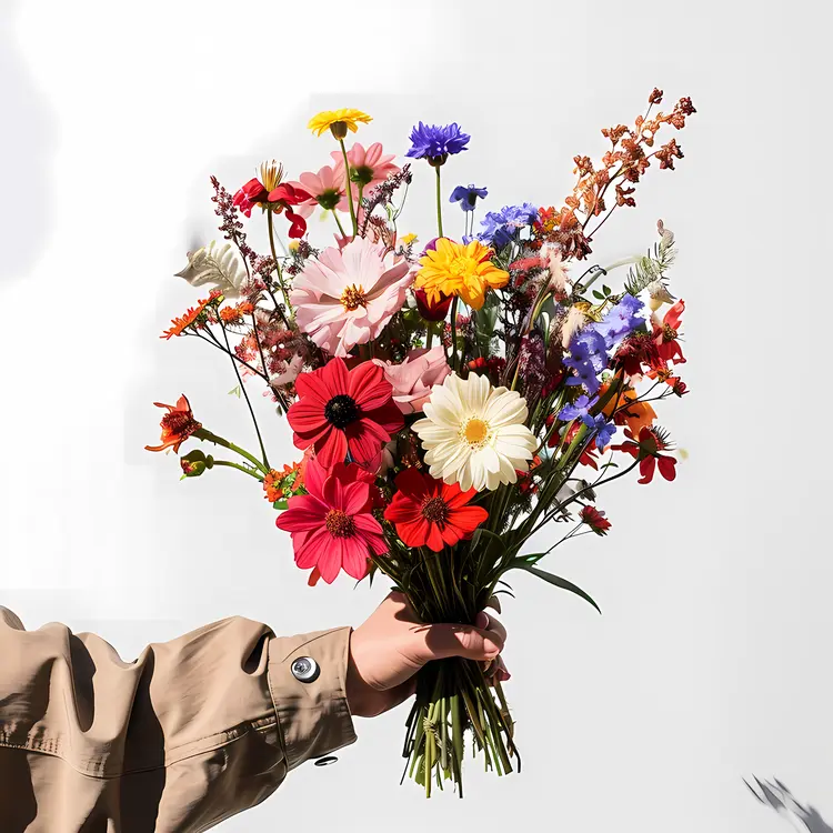 Hand Holding a Vibrant Flower Bouquet