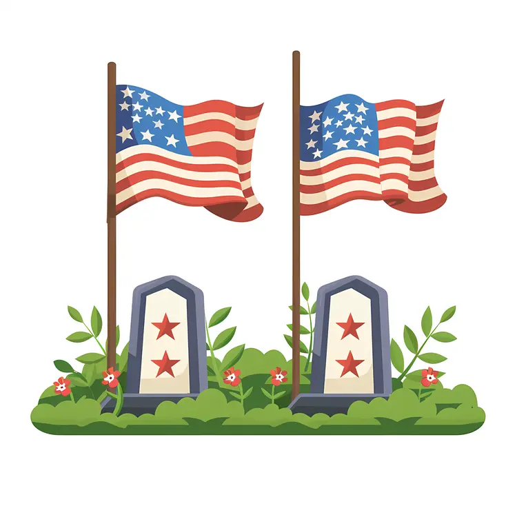 American Memorial with Flags and Gravestones