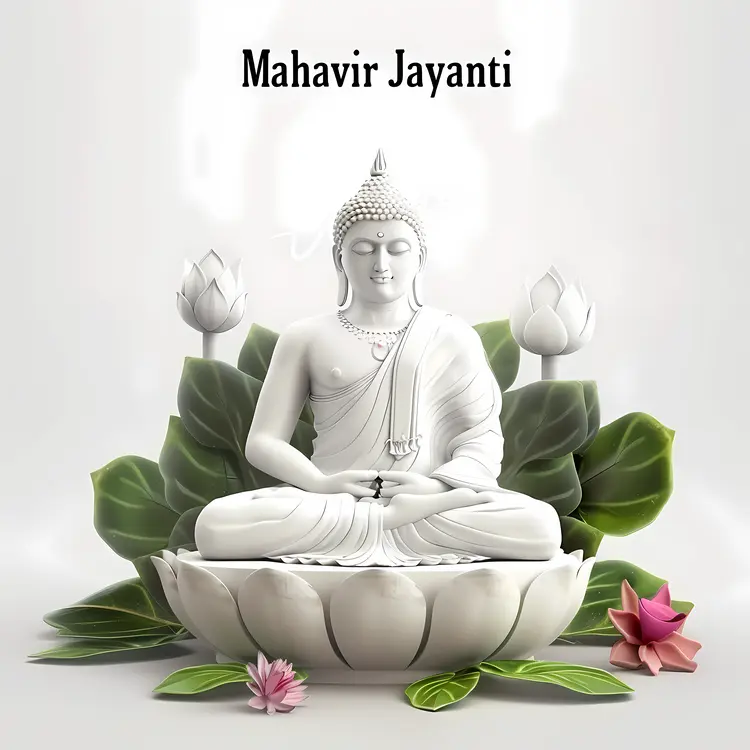 White Buddha Statue with Lotus for Mahavir Jayanti