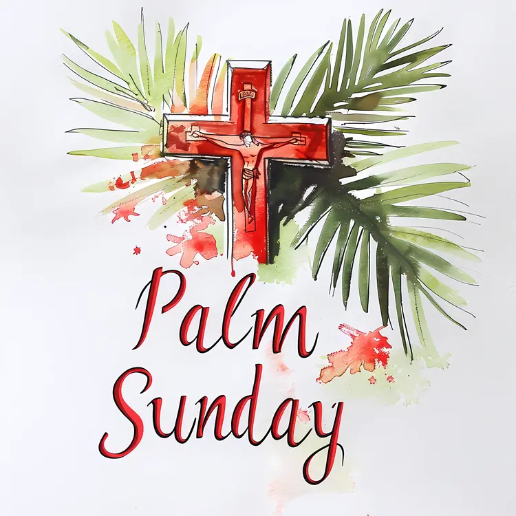 Red Cross with Palm Leaves for Palm Sunday