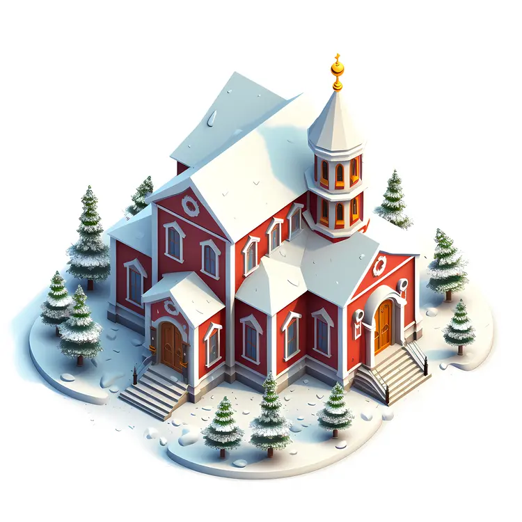 Snowy Orthodox Church with Red Walls