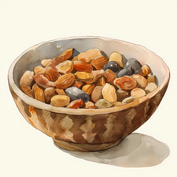 Assorted Mixed Nuts in a Wooden Bowl