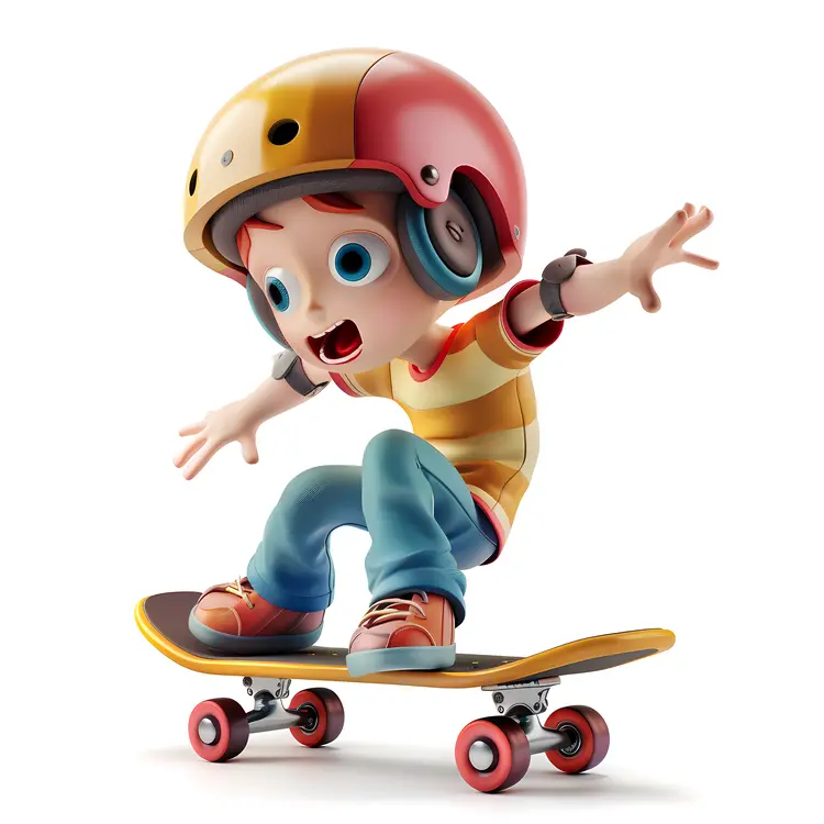 Cartoon Skateboarder Performing a Trick