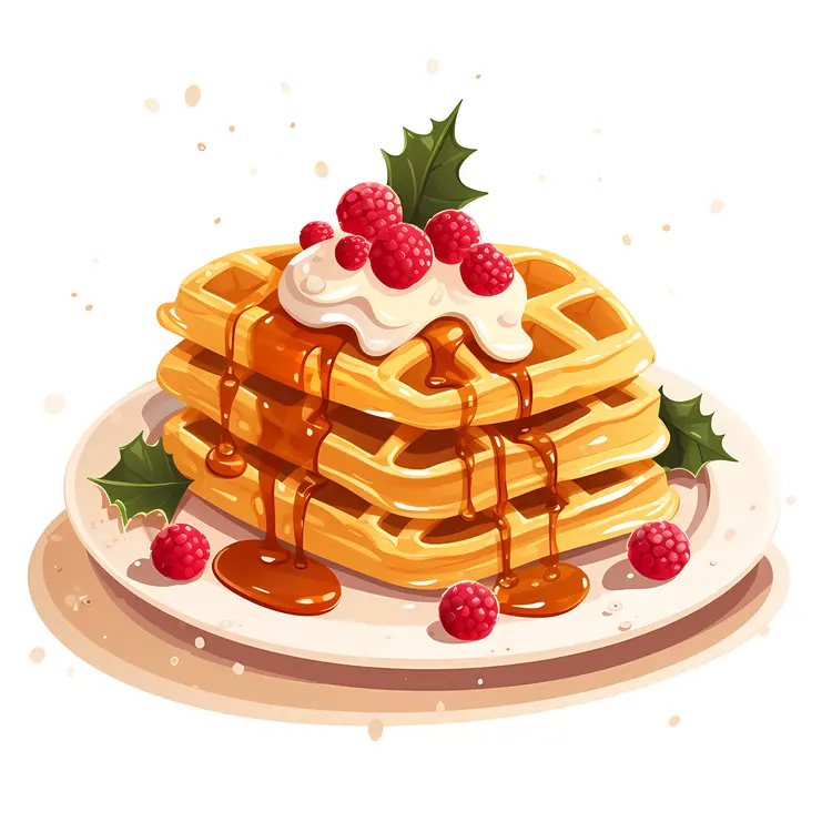 Christmas Waffles with Berries and Whipped Cream