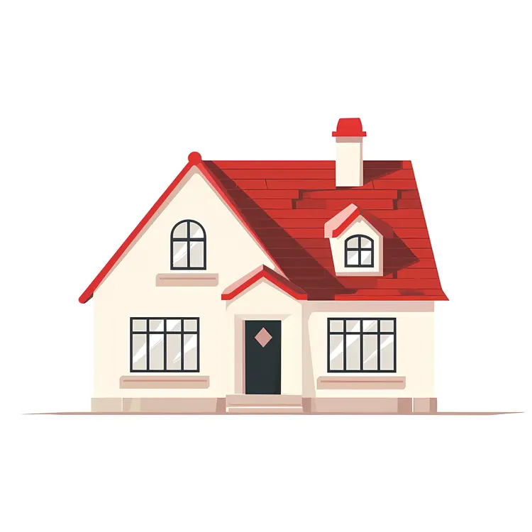 Cozy White House with Red Roof