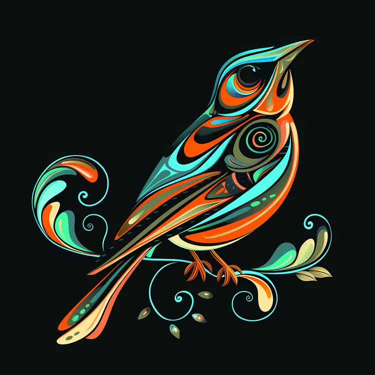 Colorful Patterned Bird Illustration