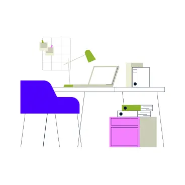 Modern Workspace Desk with Chair and Lamp