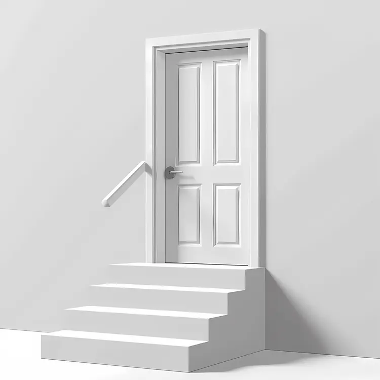 White Door with Steps Illustration