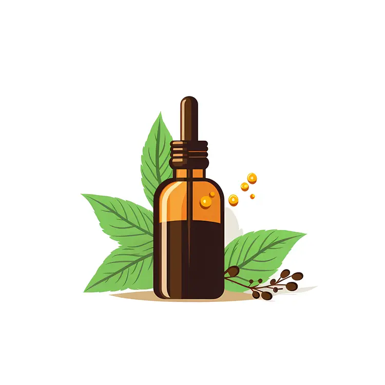 Amber Bottle with Mint Leaves Illustration