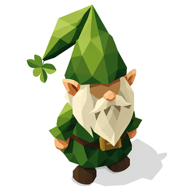 Geometric Green Gnome with Shamrock Hat