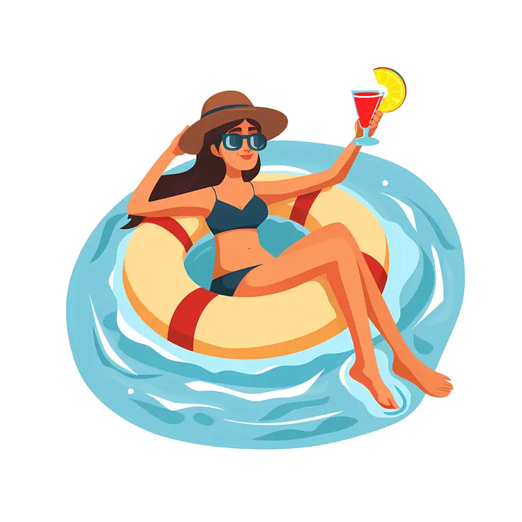 Woman Relaxing in Pool with Drink