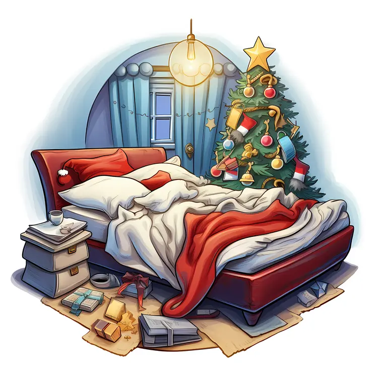 Cozy Christmas Bedroom with Tree and Gifts