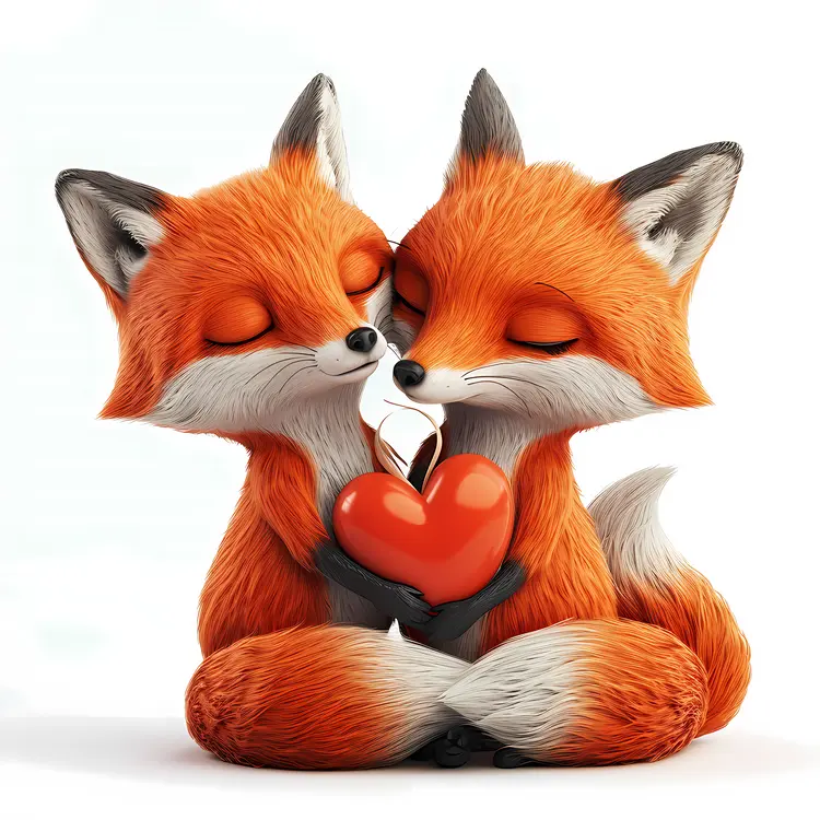 Foxes in Love with Heart
