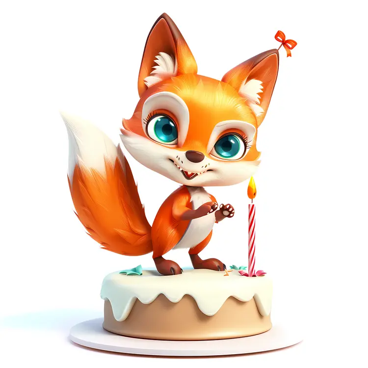 Cute Fox on Birthday Cake