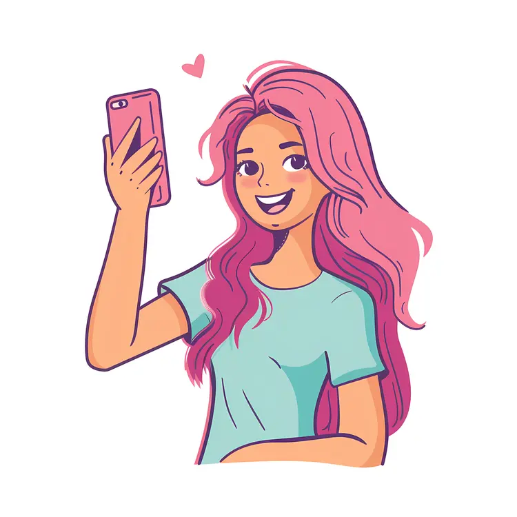 Happy Girl with Pink Hair Taking a Selfie