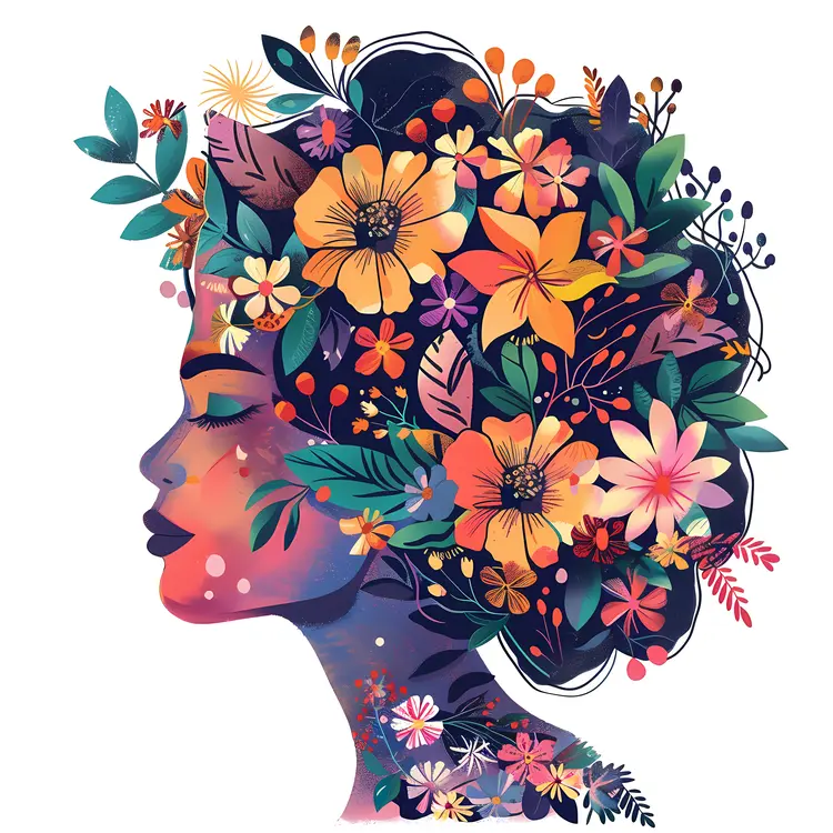 Vibrant Floral Hair Illustration