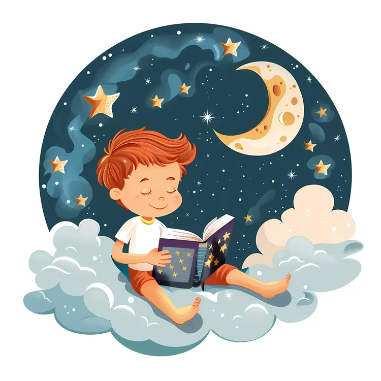 Boy Reading a Book Under the Stars