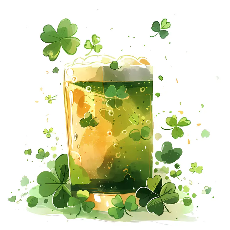 Illustration of Green Beer with Shamrocks