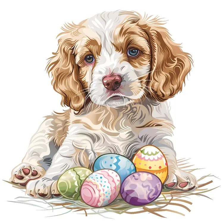 Cute Puppy with Easter Eggs