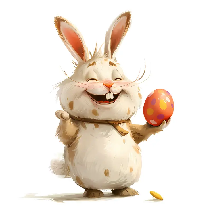 Happy Cartoon Bunny with Easter Egg