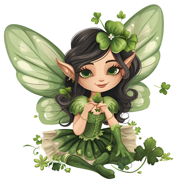Green Fairy with Wings and Dress