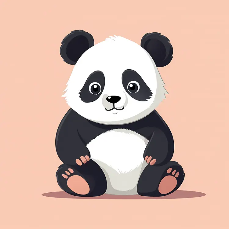 Cute Panda Sitting with Beige Background