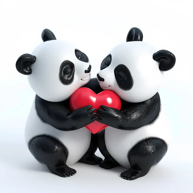 Pandas Holding a Heart