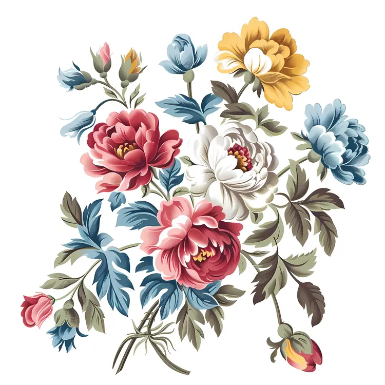 Vibrant Floral Pattern with Petals and Leaves
